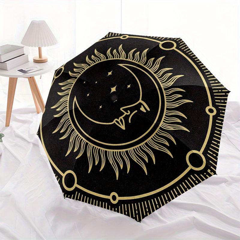 Golden Sun & Moon Circular Umbrella, Portable 3-Fold Umbrella for Men & Women,Christmas Gift ES179