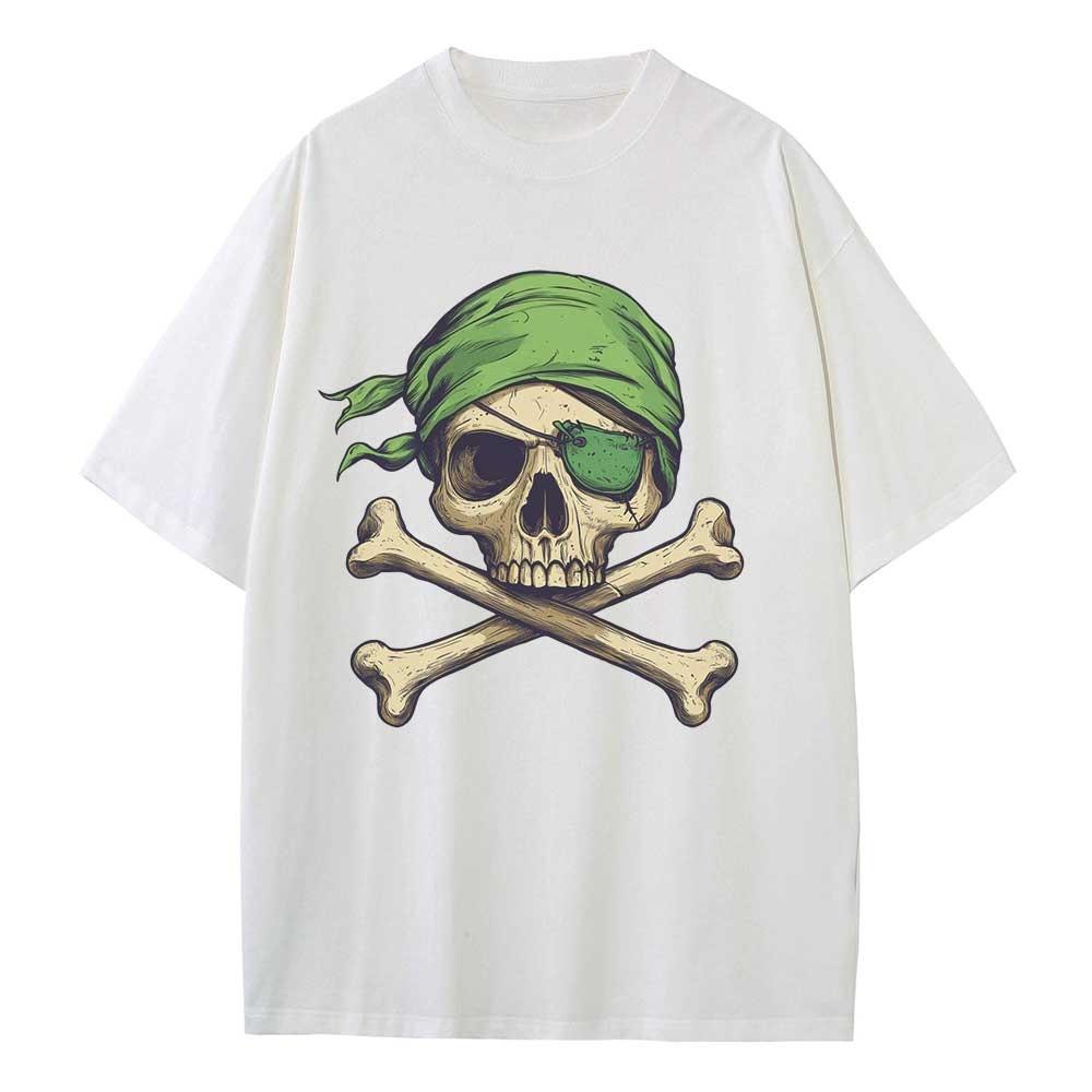 Summer Cotton T Shirt Graphic Tees Baggy Dropped Shoulders Oversized Short Sleeve Design Clothes Pirate Logo Graphic Tops