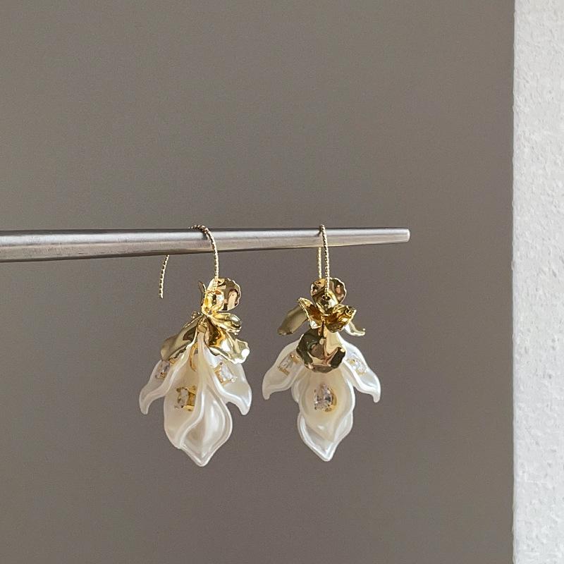 Flower Zircon Tassel Earrings Ear Hooks Retro Elegant Jewelry