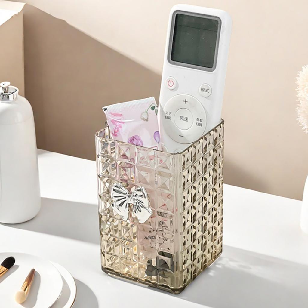 Square Plastic Makeup Brush Holder Desktop Cosmetic Storage Box With Bow Lipstick Eyeliner Makeup Organizer Jewelry Display Case
