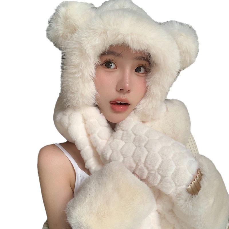 Autumn and Winter Warm and Cold Proof Thickened Hooded Cycling Windproof Ear Protection Plush Scarf
