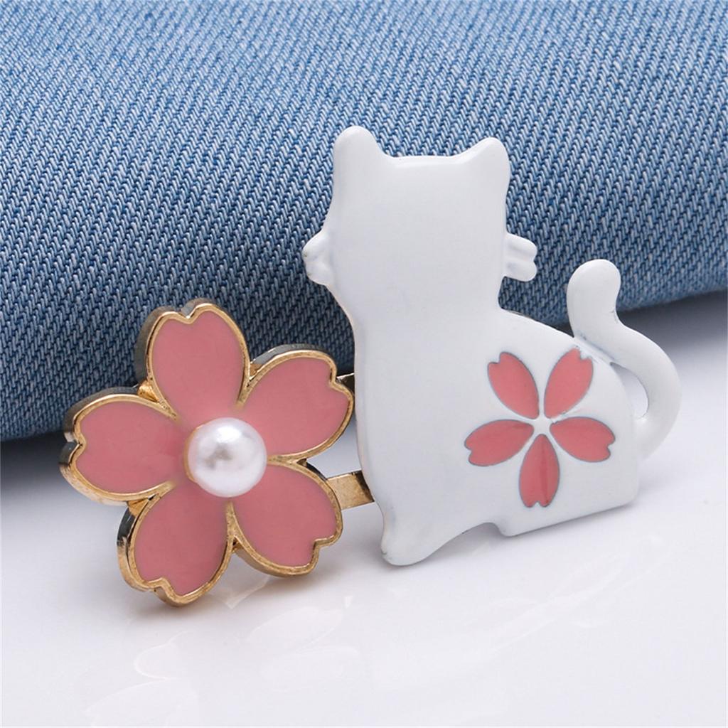 2 Pairs Jeans Button Pins Flower Cats Waist Buckles Detachable Trousers Waist Tightener Adjustable Trouser Button Pins