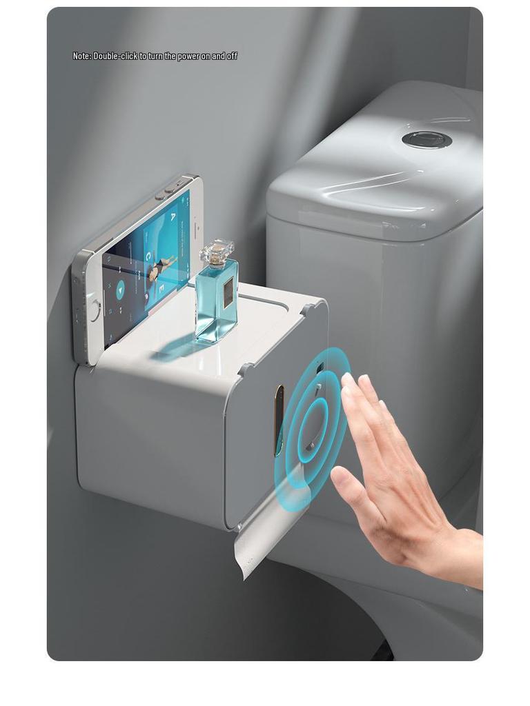 Smart Sensor Toilet Paper Holder, Automatic Wall-Mounted Dispensing, Punch-Free, Waterproof.