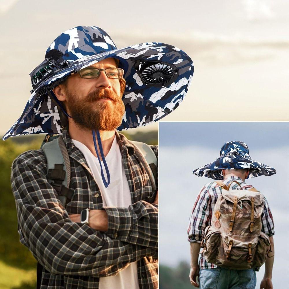 2 Solar Fan Wide Brim Sun Hat Breathable Sun Bucket Hat Personal Sun Hat with Solar Fan  Men