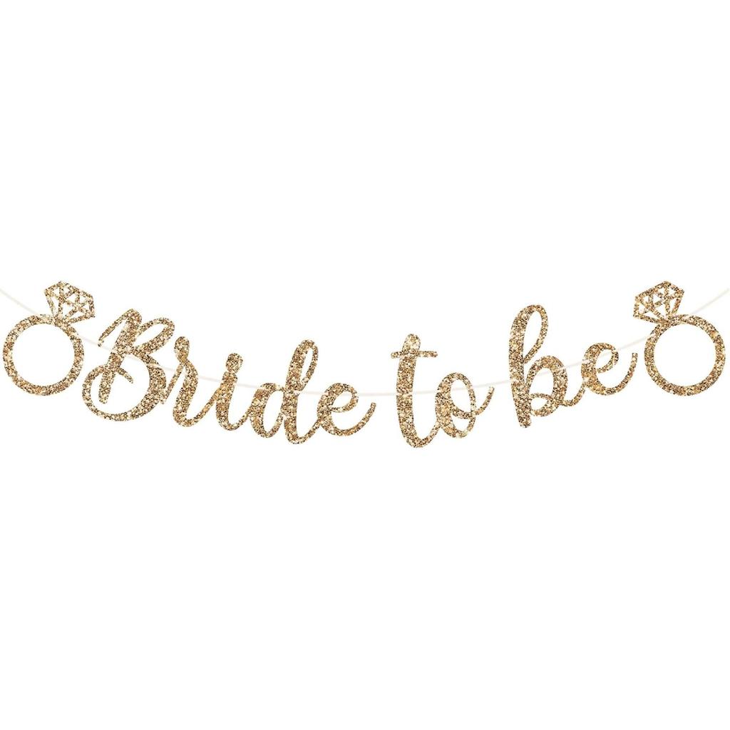 Pre-strung Bride To Be Banner - No DIY - Gold Glitter Bachelorette Bridal Party Banner In Script - Pre-strung Garland On 6 Ft Strand - Gold Bridal