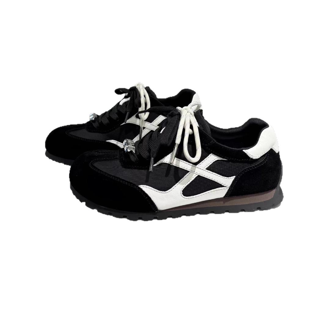 Ruoji 2025 New Leather Retro German Training Shoes Women's Soft-soled Flat-soled Single Shoes Casual Sports Shoes Forrest Gump Shoes Women