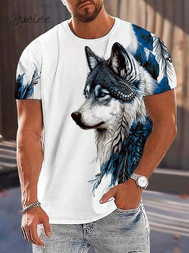 Summer 3D Wolf Pattern T-Shirts for Men Men's Short Sleeve Tee Round Neck Men's Tops Fashion Currents Oversized Men's T-Shirt