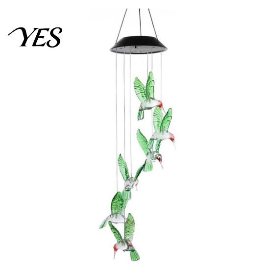 Solar Hummingbird Light Decor Wind Chime Light, Color Changing Powered Chime, with Panel Hanging LED Lamp for Outdoor, Garden, Courtyard