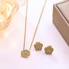 Exquisite Luxury Diamond Flower Necklace & Earring Set for Women, 18K Gold Plated Titanium Steel