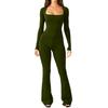 2024 Čtvercový límec s dlouhým rukávem Úzké široké nohavice Dámské kombinézy Módní kombinéza s vysokým elastickým střihem Neformální Jednobarevné oblečení 30648