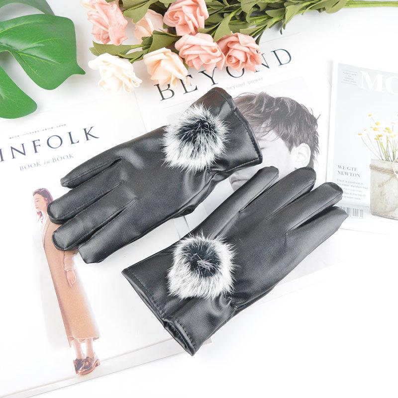 Fleece thermal imitation leather cycling touch screen leather gloves