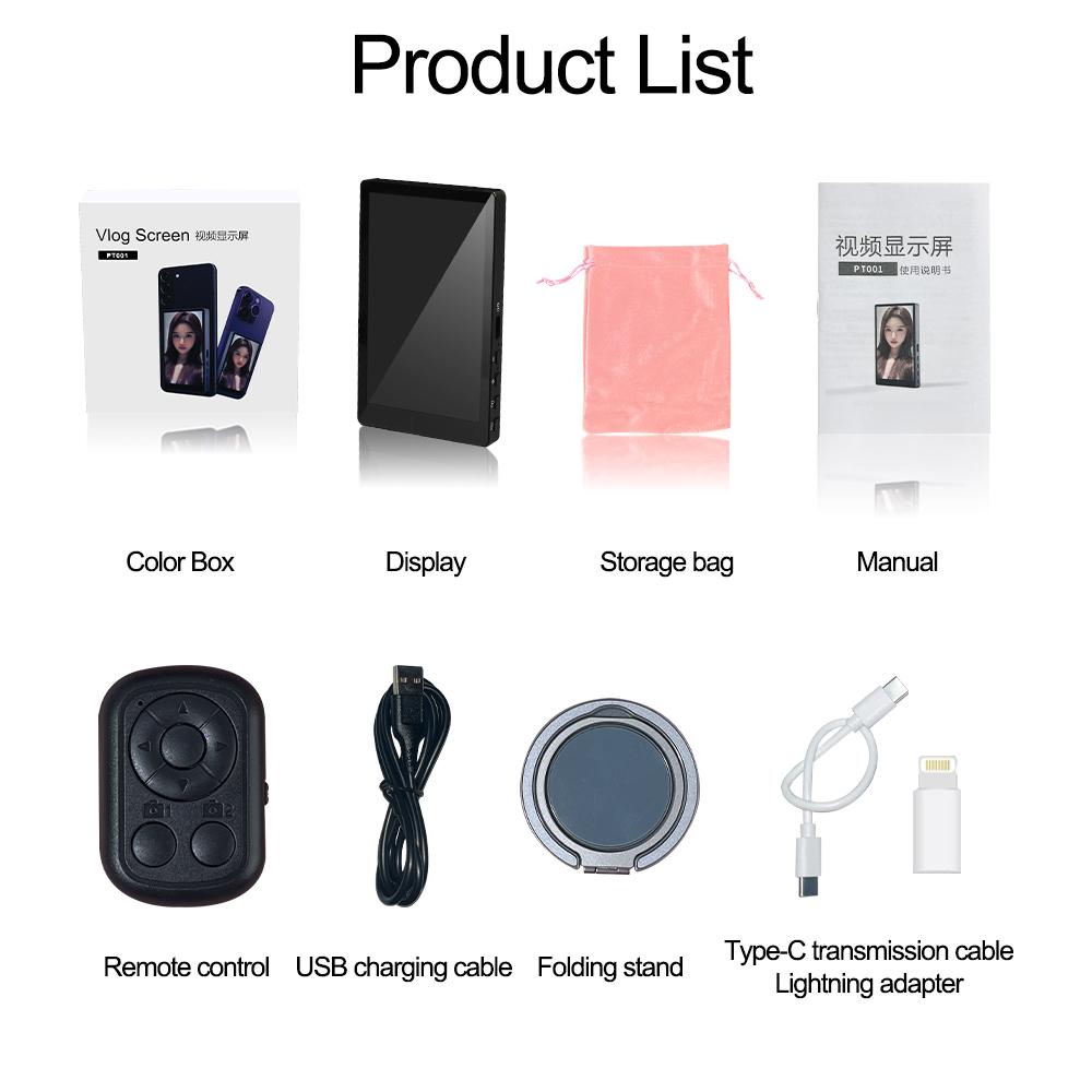 Magnetic Selfie Screen Monitor Portable Display Phone Rear Camera for Selfie Vlog Live for iPhone 16 15 Huawei Xiaomi