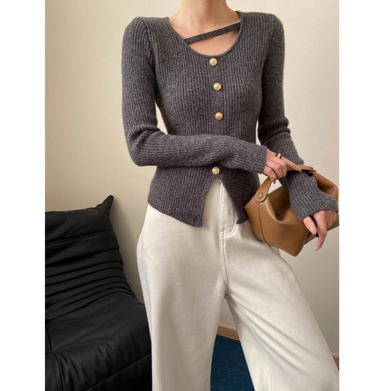 

Sinan Spring French Gold-Pug, облегающий свитер с ажурным узором SN6908 One Size древесный уголь/серый