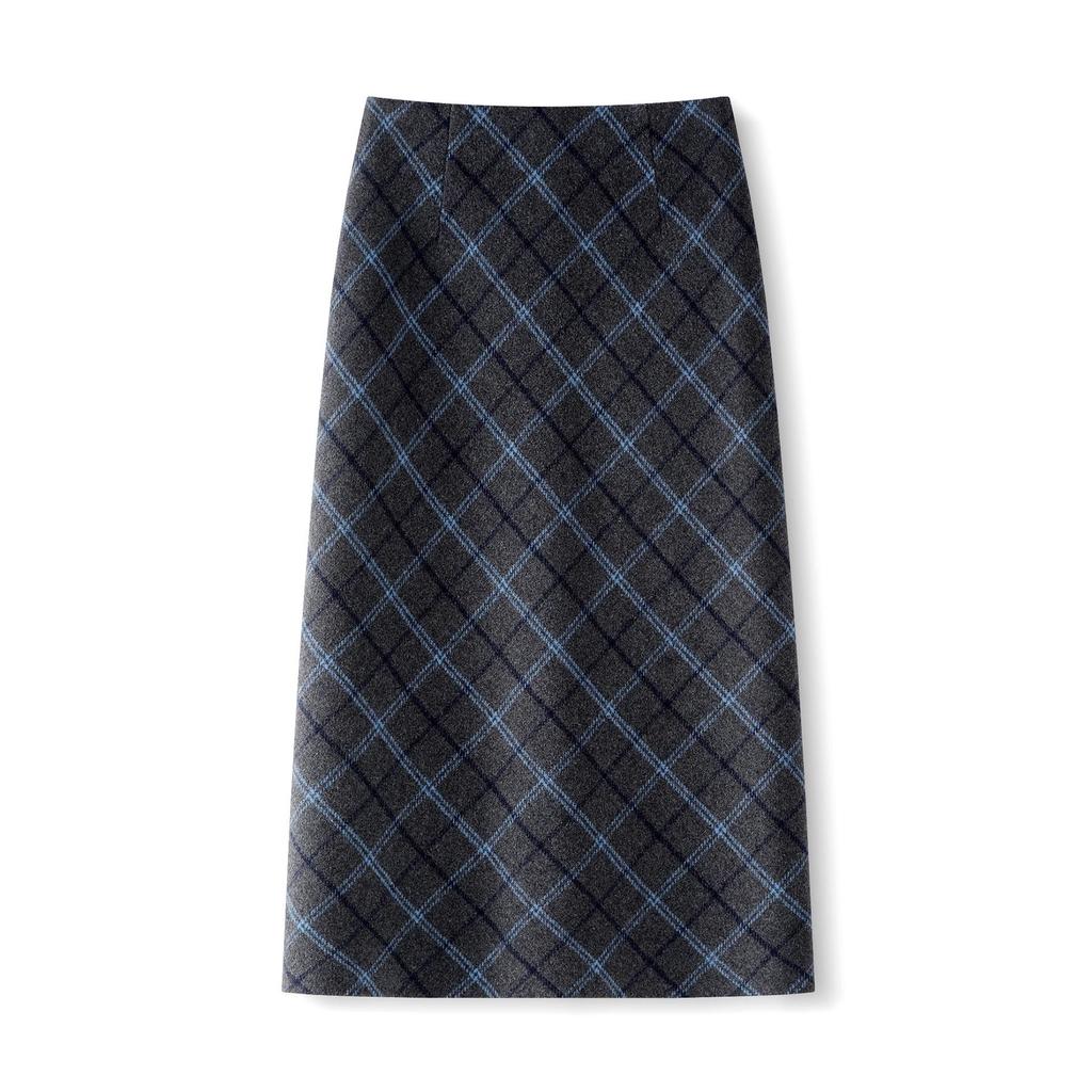 American Retro High Waist Plaid Woolen Skirt - Women's Autumn/Winter 2025 Bodycon Design