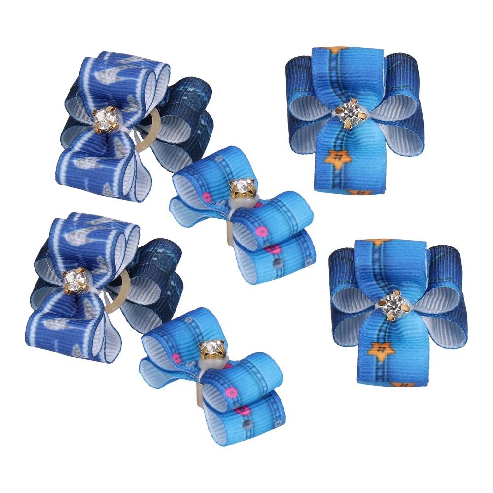 24 Pieces Bow Shape Dog Hair Flower Elastic Band Denim Hair Band Pet Rubber Band Party Dress-up