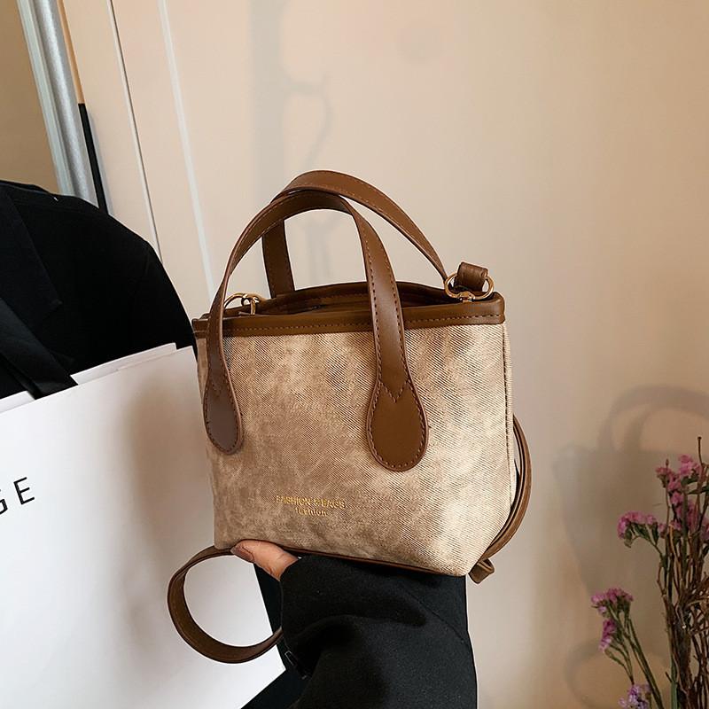 Fashionable Street Style Pu Bucket Bag For Women 2024 Spring New Retro Single Shoulder Bag коричневый