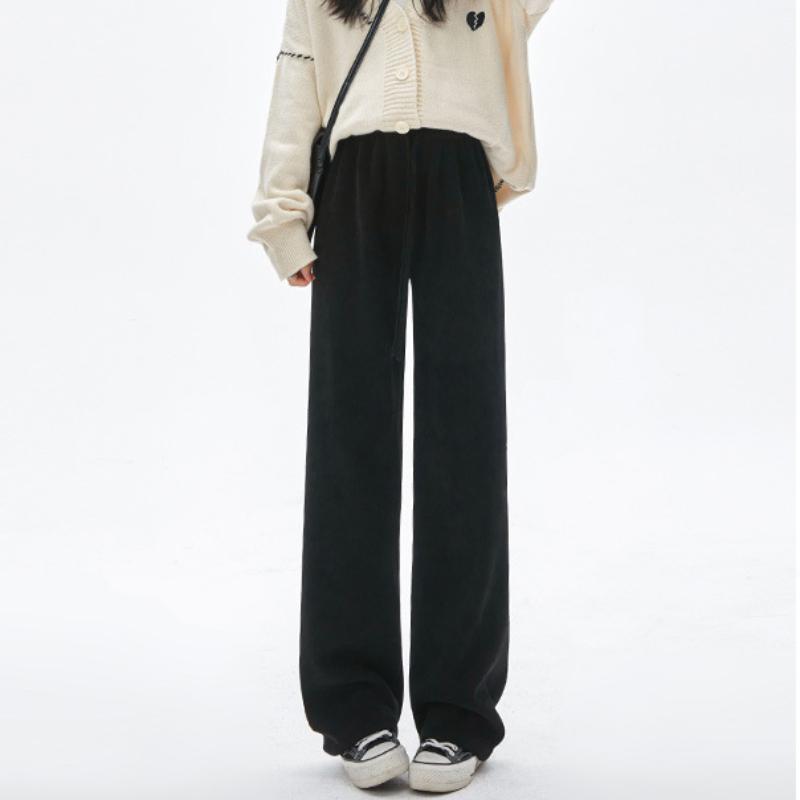 Kapok Velvet Chenille Wide-leg Pants for Women In Autumn and Winter New Style Slimming and Draped Casual Straight Pants Lazy Style Plus Velvet Pants