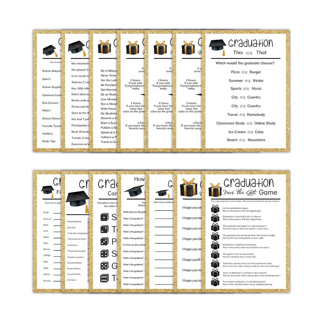 12pcs Graduation Game Cards, Party Invitations with Keepsake Messages for Students, School Celebration Decor Postcards