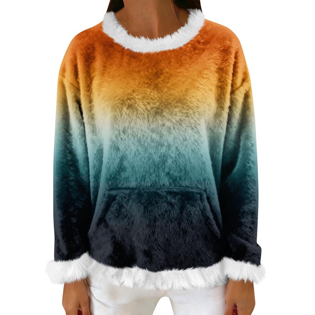 Women's Casual Fleece Sweatshirt  Long-Sleeve Round  Neck Casual Comfortable Loose-Fit Lightweight Women's Flannel Sweatshirt