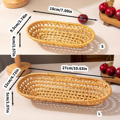 Multipurpose Rattan Basket for Fruit Storage Serving Plate Desktop Storage Tray Home and Office Organization Supplies