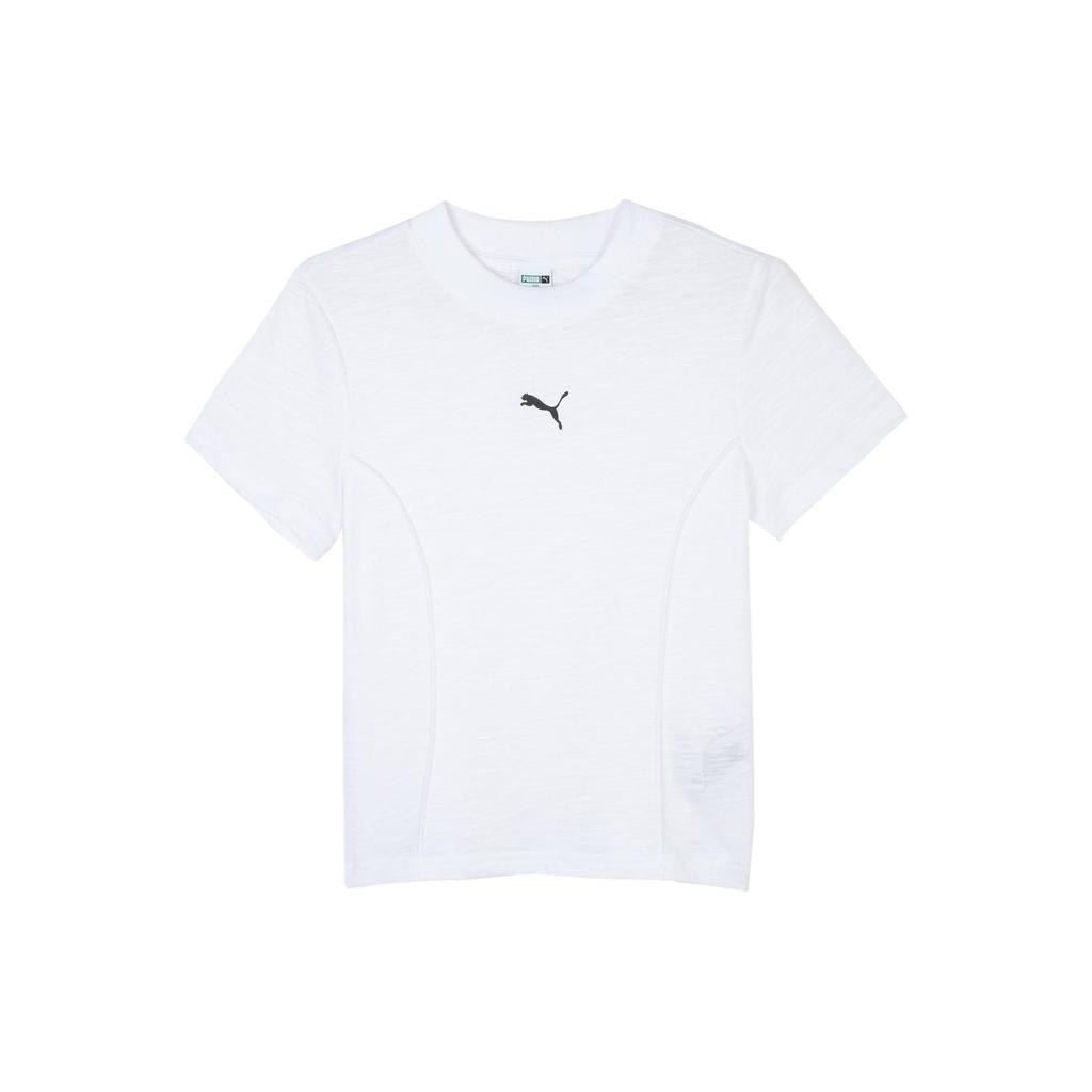 Puma Dare To Tee Logo Pattern Casual Sports Slim Fit Crew Neck Short Sleeve T-Shirt Women Tops White 628241-02