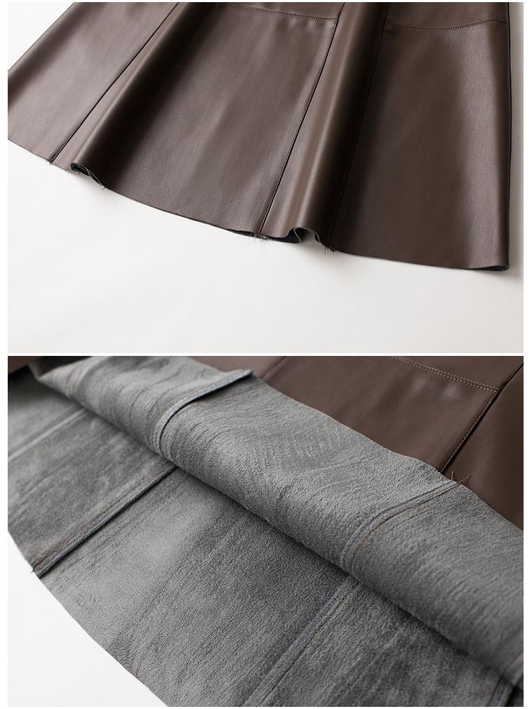 Women's Cross-Strap Leather A-line Skirt - Mid-length, High-waist, Slimming Umbrella Design, Fashionable Wide Hem, 2025 Autumn/Winter Collection.