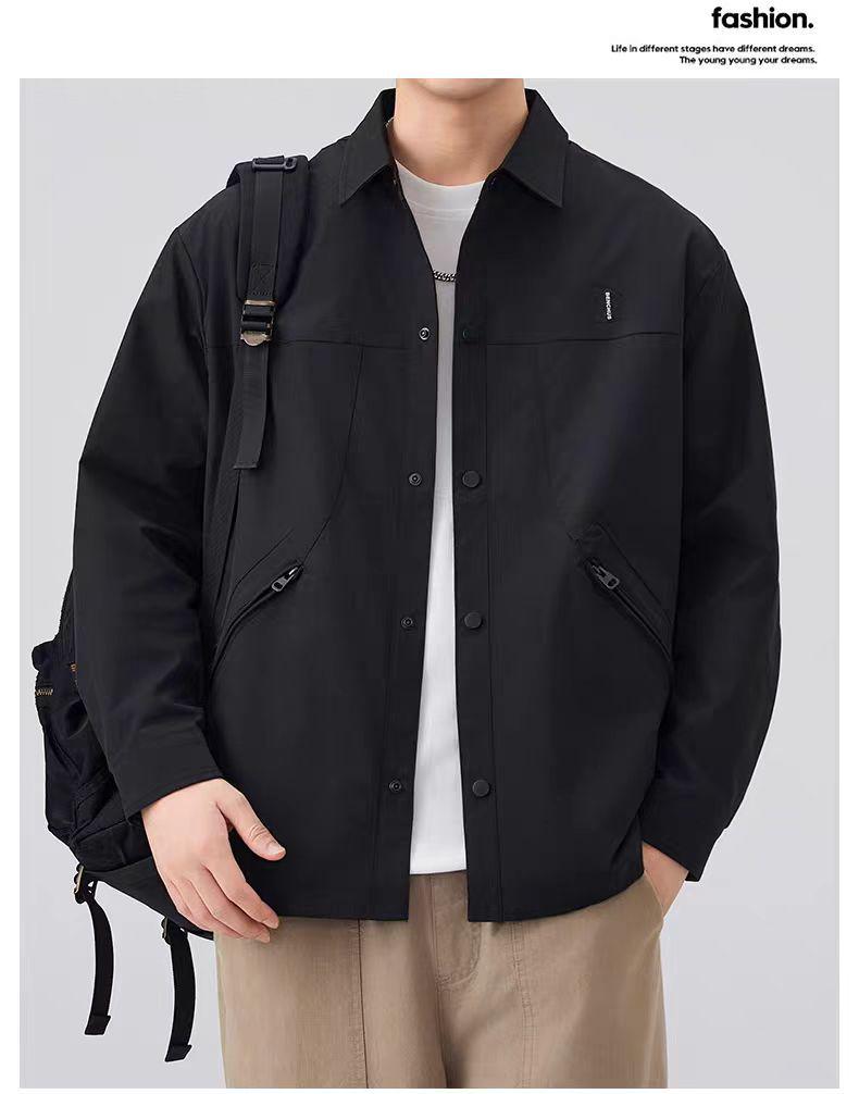 2025 Autumn Men's Japanese Retro Workwear Jacket: Casual Trendy Lapel Outerwear with High-End Feel