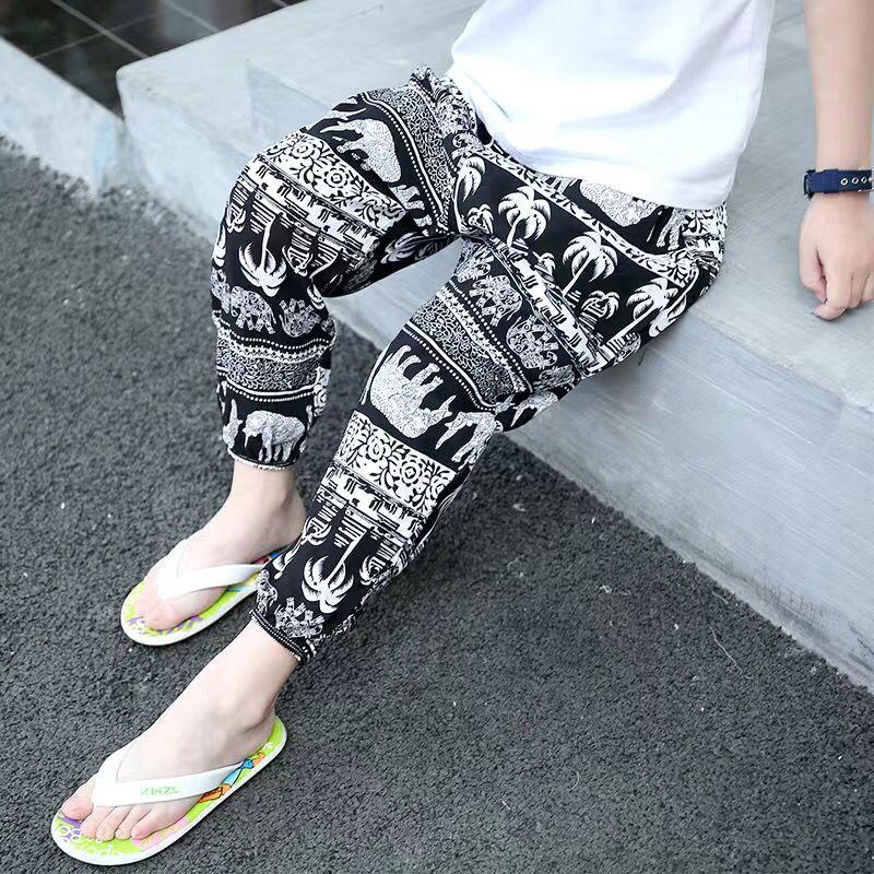 Boys Summer Loose Harem Long Pants Kids Printed Casual Baggy Comfy Trousers