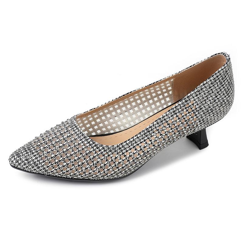 Fashion GKTINOO 2024 New Summer Fashion Pumps Cut-outs Women Crystal Casual Ladies Shoes Pointed Toe High Heels Tenis Feminino