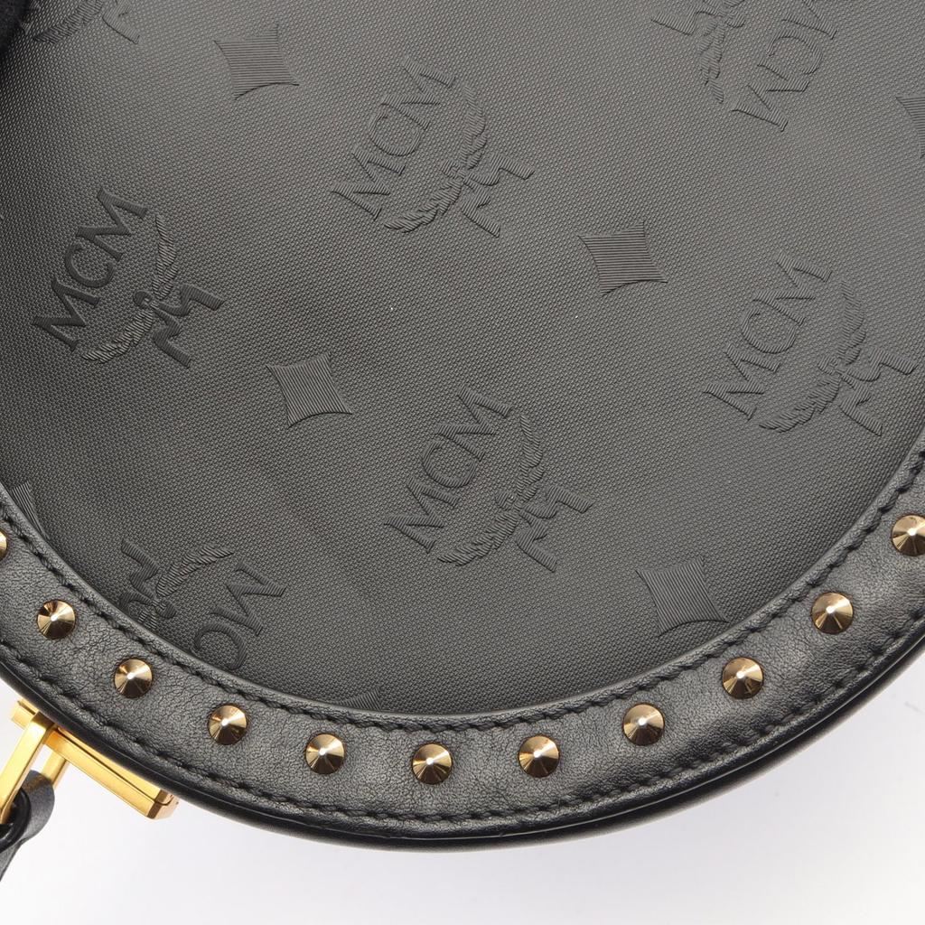Used MCM Visetos Circle Shoulder Bag PVC coated canvas leather Black Used Women
