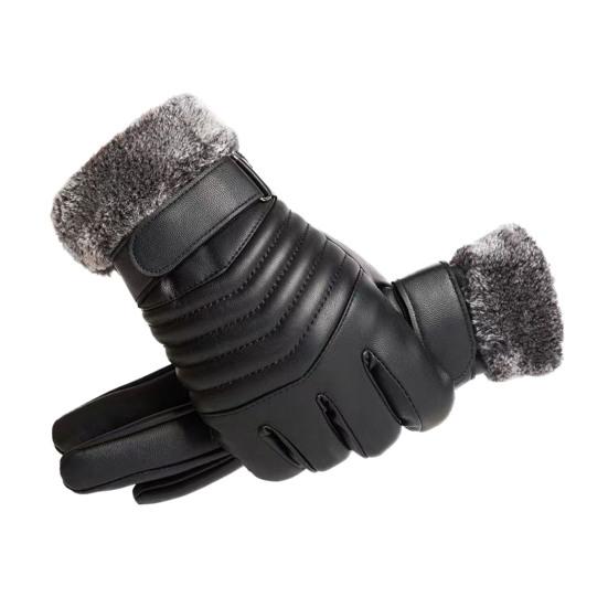 Yousheng 1 Pair Men Faux Leather Gloves Waterproof Windproof Touchscreen Fleece-Lined Outdoor Cycling Gloves Winter Cold Weather Warm Thick Thermal