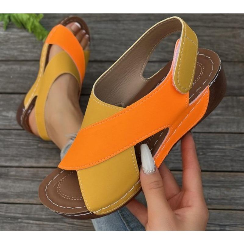 Women Wedge Sandals Contrast Color Open Toe Soft Sole Shoes Comfortable Outdoor Summer Sandals