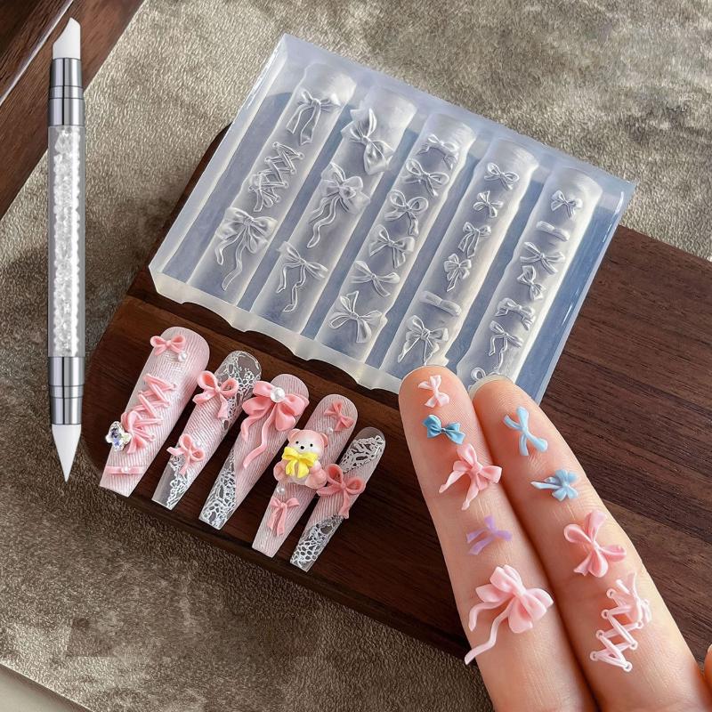 2/3Pcs 3D Hawaii Hibiscus Flowers Nail Art Mold Floral Petal Ballet Bows Design Resin Mold Nail Carving Template Diy Accessories
