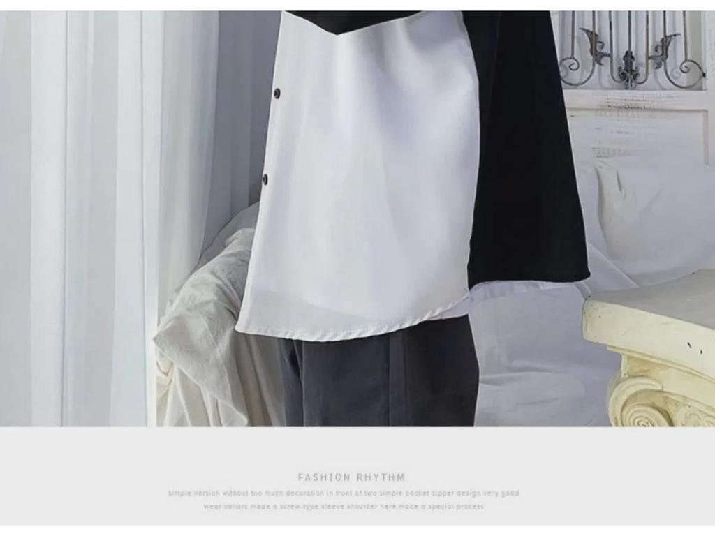 Men's Cold Style Stitching Shirts - Autumn Black & White Niche Tops, Streetwear Jackets