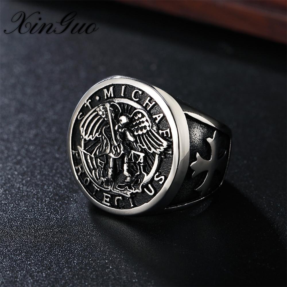 Vintage Cross Holy War Angel Men's Titanium Ring
