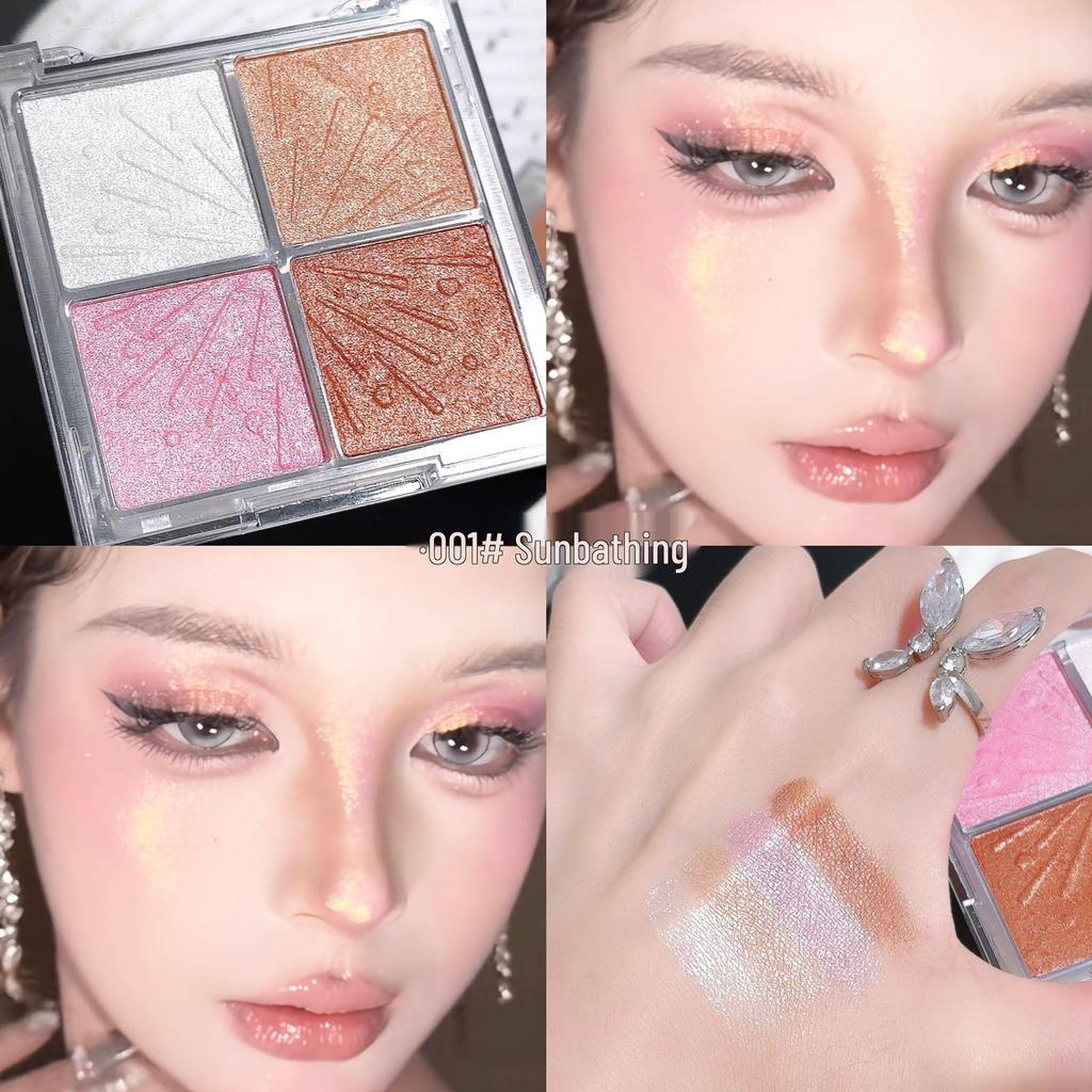 FAMOTY 4-Color Super Sparkle Highlighter Palette: Crystal Clear Glitter for Contouring & Under-Eye Brightening.