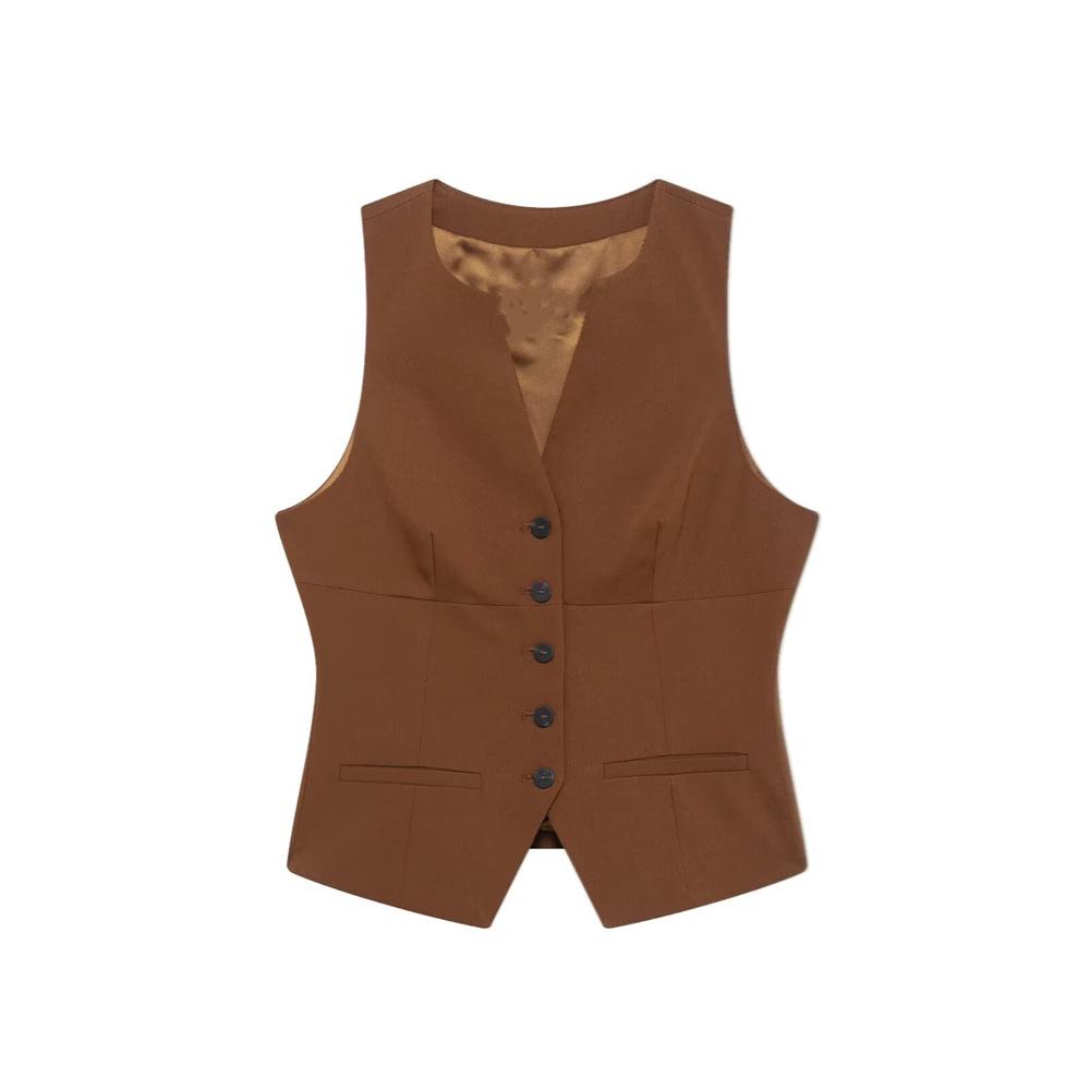 

2025 Women s Slim-Fit V-Neck Vest Top with Pocket Detail for Spring/Summer S