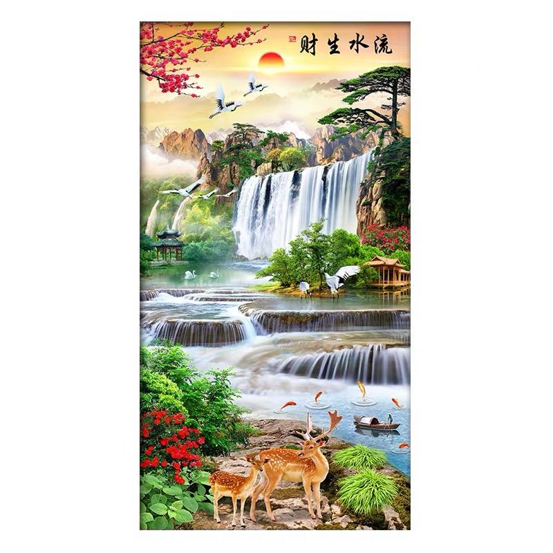

5d Алмазная картина, полная сверлящейся воды, генерирующей деньги, сделай сам, алмазная вышивка крестом, пейзажная живопись, гостиная, крыльцо, вертикальная мозаика 100-50CM белый