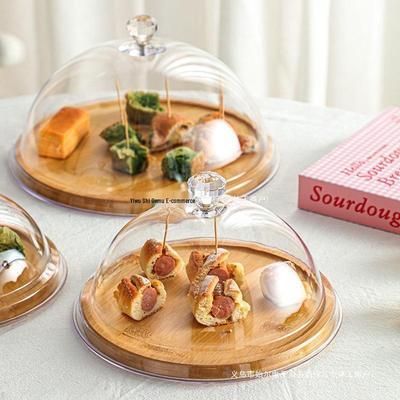 Round Dessert Tray with Transparent Lid - Fruit Tasting Display Cover