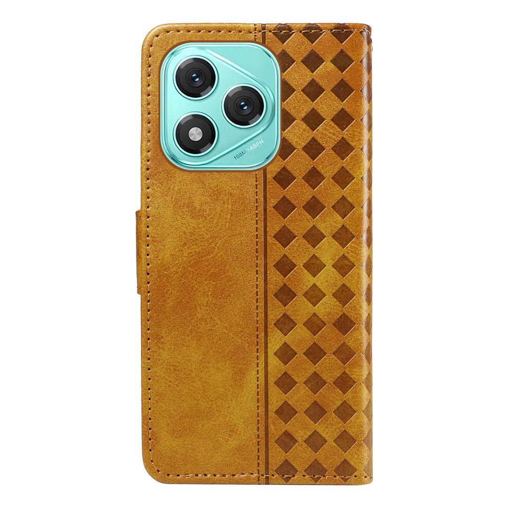 For Honor 400 Lite 5G Leather Case Wallet Stand Grids Imprinted Phone Cover with Strap