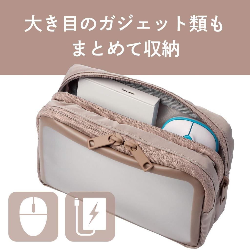 ELECOM Gadget Gadget Pouch with Transparent 2 Gadget Storage M Pouch, Window, Compartments, Case, Pouch, Size, Beige, BMA-GP16MBE