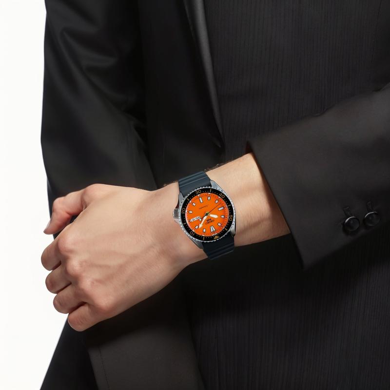 SEIKO No. 5 sports series 100 meters waterproof fashion style Automatic silicone strap 42.5mm men's watch orange dial SBSA309