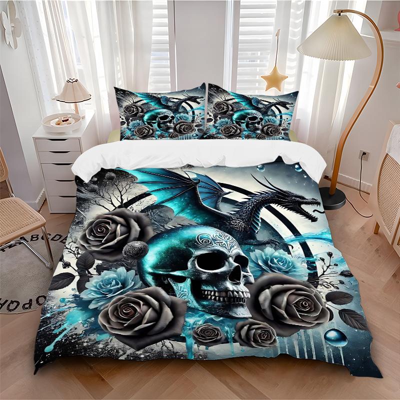 3pcs Blue Dragon's Whisper Printed Duvet Cover Set (1 * Cover+2 * Pillowcase, Without Core), Suitable for Home Bedroom, Guest Room, Dormitory Dec