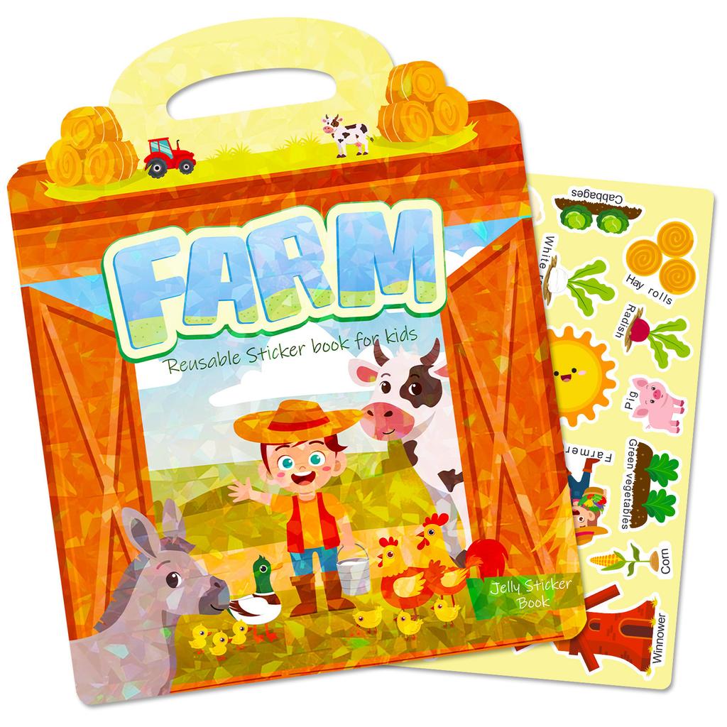 Hand-ported Children's Creative DIY Cognitive Farm Style Enlightenment Early Education Intellectual Training Repeatedly Sticker Jelly Sticker Book