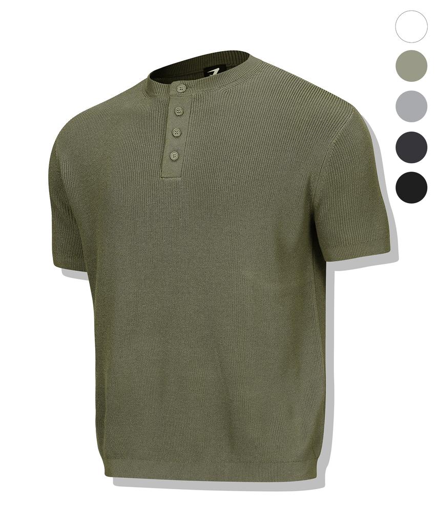 DRIX Washable Linen Muscle Fit Henley Neck Half Knit_5 Colors