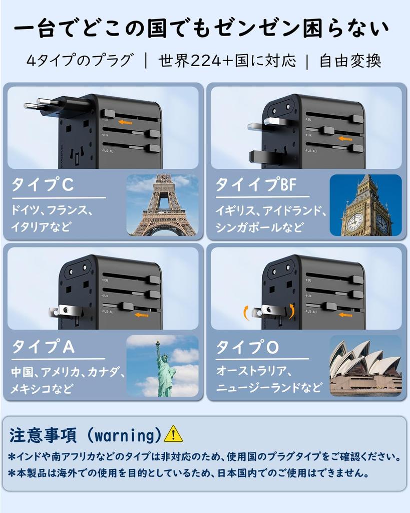 decqle International Adapter Converter with 2 Fast and 1 Charges 4 Devices Worldwide Compatible with Countries Including the and Travel Compatible