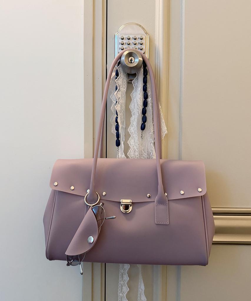 Christine Project [Free Sunglasses Bag Charm] Stud Jelly Shoulder Bag (Taro Milk Tea)
