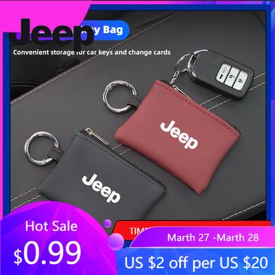 For Jeep Car Leather Key Bag Coin Wallet Zipper Storage Bag For Jeep Grand Cherokee Wrangler JK Gladiator Compass Renegade Wa