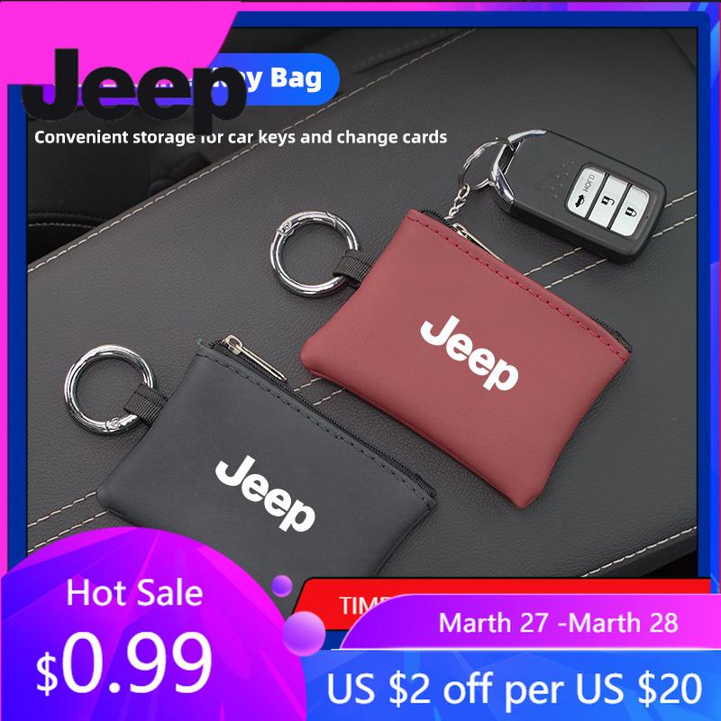 Pro Jeep Auto Kožená taštička na klíče Peněženka na mince Úložná taška na zip Pro Jeep Grand Cherokee Wrangler JK Gladiator Compass Renegade Wa