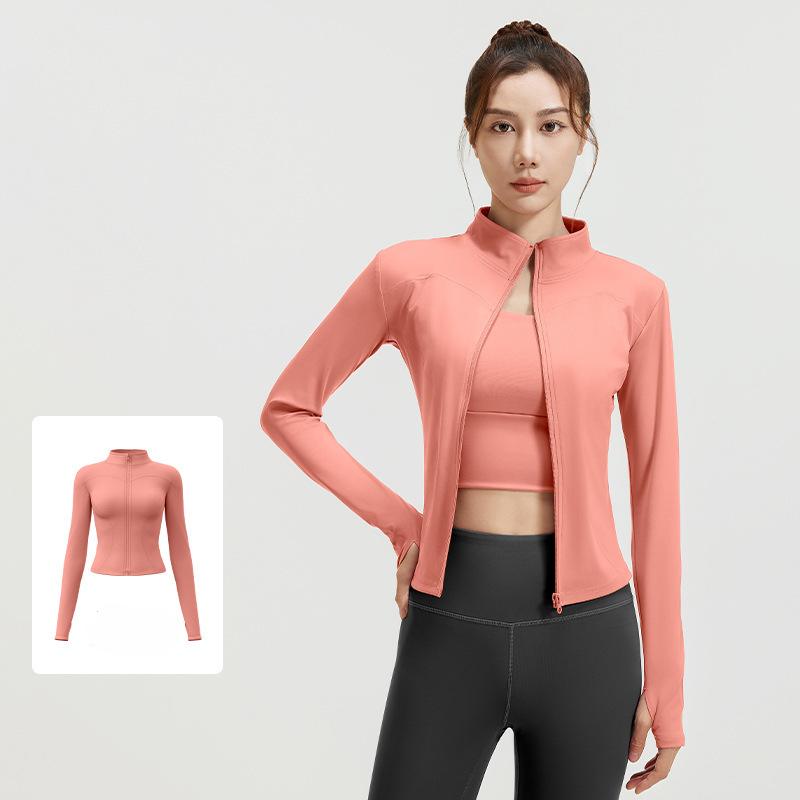 Women Running Zipper Sportswear Skinny elasticity Solid Colour Long Sleeve Fitness Breathable Yoga coat